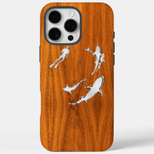 Coque iPhone 16 Pro Max Requins Chrome Nautilus sur Impression Bois de Tec