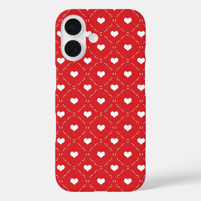 Coques Case-Mate iPhone Réseau Géométrique Classique Cœur Rouge Blanc (Verso)
