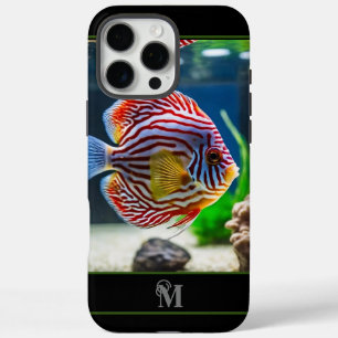Coque iPhone 16 Pro Max Réservoir de poisson moderne, Monogramme initial
