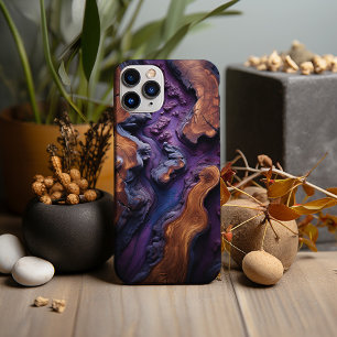Case-Mate iPhone Case Résine Violette Et Conception Du Bois De Brûlure