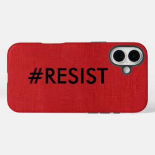 Coques iPhone 16 Plus #Resist, texte noir sur lin rouge Photo