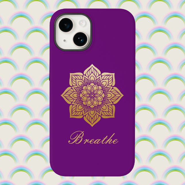 Coques Case-Mate iPhone Respiration élégante Deep Purple et Gold Mandala (Créateur téléchargé)