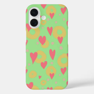 Coque Pour iPhone 16 Ressorts de printemps Coeurs Anneaux de donut Pois
