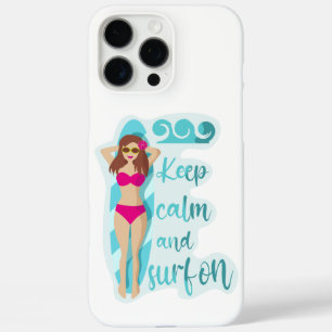 Coque iPhone 16 Pro Max Restez calme et surfez sur la carte de fille brune