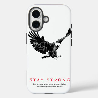 Coque Pour iPhone 16 Restez fort Black White Bald Eagle Motivationnel