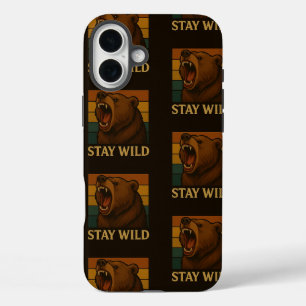 Coque Pour iPhone 16 Plus Restez sauvage Graphique animal Vintage pour l'amo