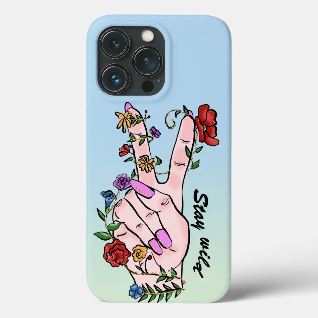Coques Case-Mate iPhone Restez sauvage signe de paix doigts fleurs bleu om (Verso)