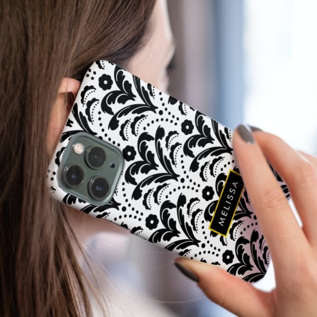Coques Case-Mate iPhone Rétro 1930 Art Déco Damas Floral avec nom (Créateur téléchargé)