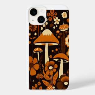 Coque Case-Mate iPhone Rétro années 1970 Champignons et fleurs Brown et o