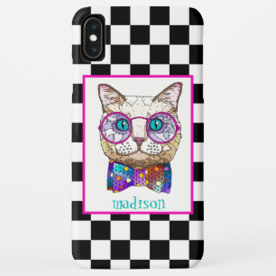 Case-Mate iPhone Case Retro B&W Checkerboard, Hipster Cat, Personnalisé