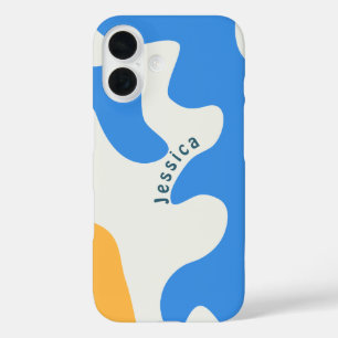 Coque Pour iPhone 16 Retro Blue Jaune Vert Biologique Nom personnalisé