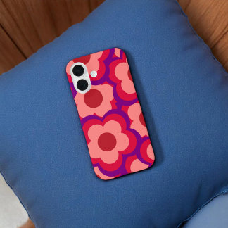 Coque Pour iPhone 16 Retro Bold Rouge violet floral blanc Preppy