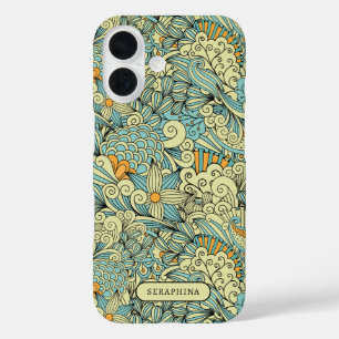 Coque Pour iPhone 16 Retro Botanique Ligne Dessinée À La Main Art Perso