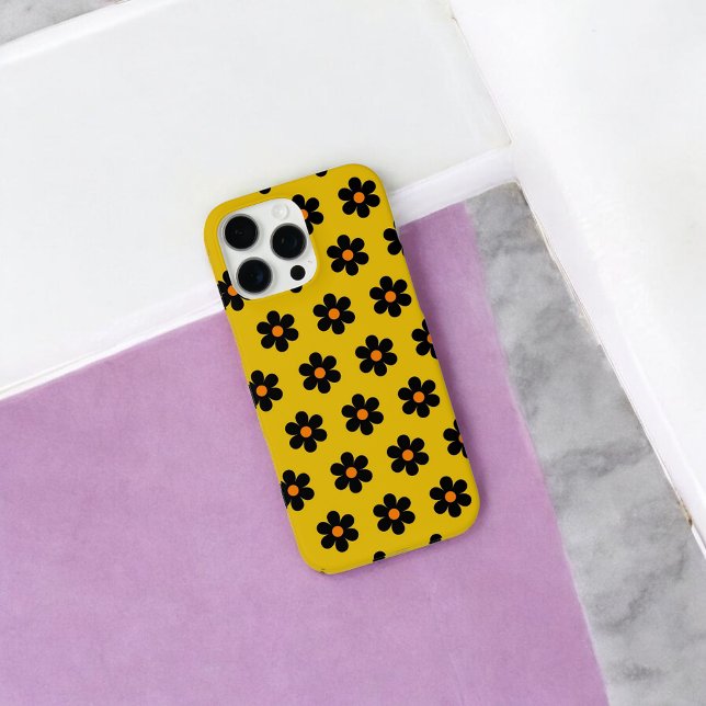 Coques Case-Mate iPhone Retro Chic noir & moutarde motif floral (Créateur téléchargé)