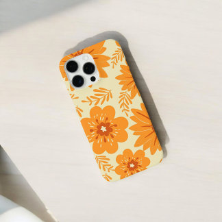 Coque iPhone 16 Pro Max Retro Chic Orange Motif Floral Ressort Whimsical