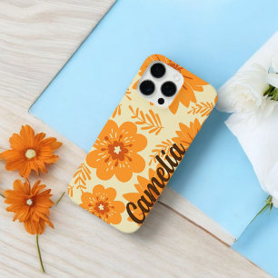 Coque iPhone 16 Pro Max Retro Chic Orange Motif Floral Ressort Whimsical