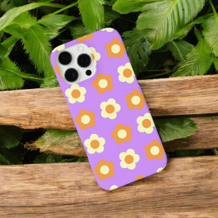 Coque iPhone 16 Pro Max Retro Chic Purple & Orange Floral