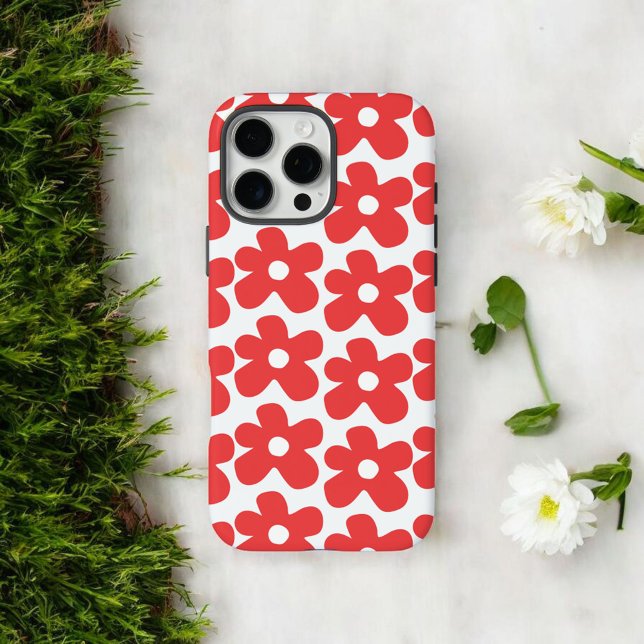 Coques Case-Mate iPhone Retro Chic Rouge Flore Motif Printemps Whimsical (Créateur téléchargé)