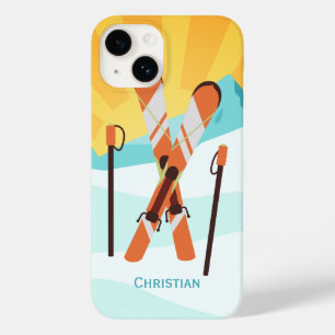 Coque Pour iPhone 14 Rétro conception de ski avec le paysage de Milou