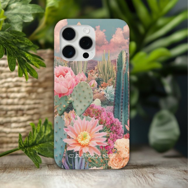 Coques Case-Mate iPhone Retro Desert Cactus Floral Nom personnalisé (Créateur téléchargé)