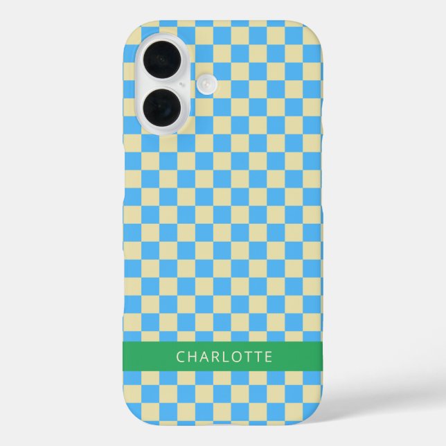 Coques Case-Mate iPhone Retro esthétique Checkerboard bleu Personnalisé (Verso)