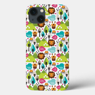 Etui iPhone 13 rétro faune de lion de safari d'enfants