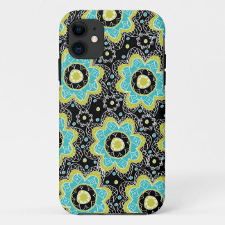 Coque iPhone 11 Rétro fleur moderne Teal et chaux