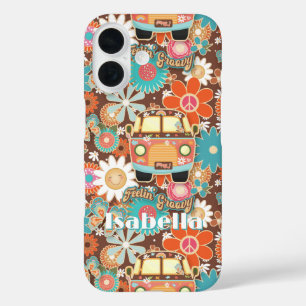 Coque Pour iPhone 16 Rétro Fun n Funky Van Signe de Paix Hippie des ann