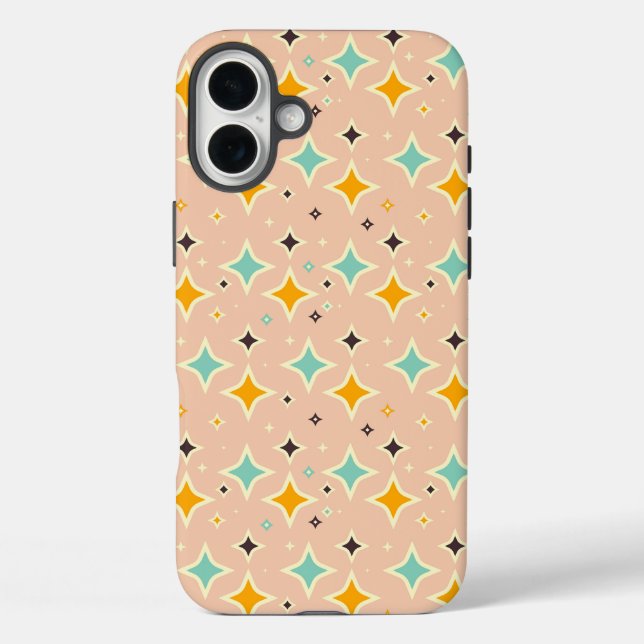 Coques Case-Mate iPhone Retro geometric pattern with teal, orange, black (Verso)