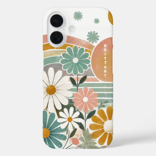 Coque Pour iPhone 16 Retro les années 70 Pastel Aquarelle Floral Person