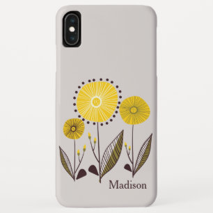 Case-Mate iPhone Case Retro Line Art Jaune Floral Nom personnalisé