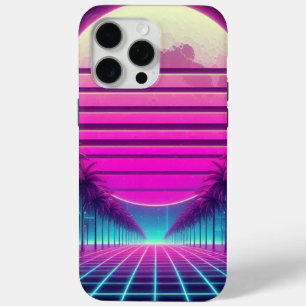 Coque Case-Mate iPhone rétro, lune de néon des années 80/palmiers