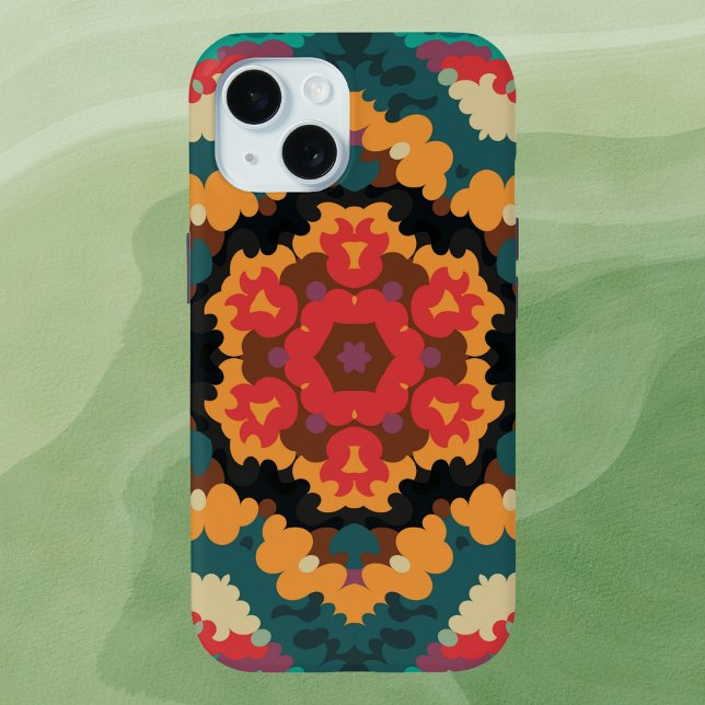 Coques Case-Mate iPhone Rétro Mandala bleu orange et rouge (Créateur téléchargé)