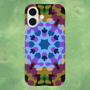 Coque Pour iPhone 16 Rétro Mandala bleu violet et jaune