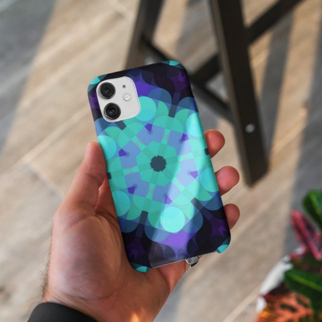 Coques Case-Mate iPhone Retro Mandala Flower bleu violet et vert (Créateur téléchargé)