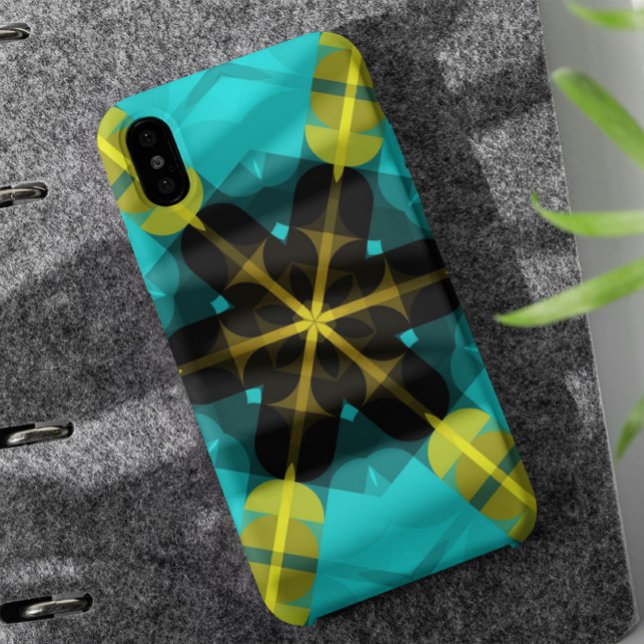 Coques Case-Mate iPhone Retro Mandala Flower Blue Jaune et Noir (Créateur téléchargé)
