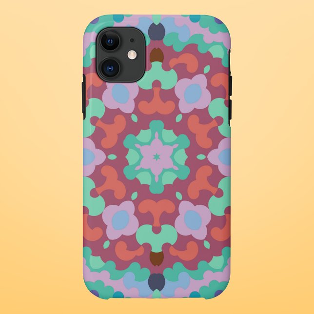 Coques Case-Mate iPhone Retro Mandala Flower Blue Rouge et Turquoise (Créateur téléchargé)