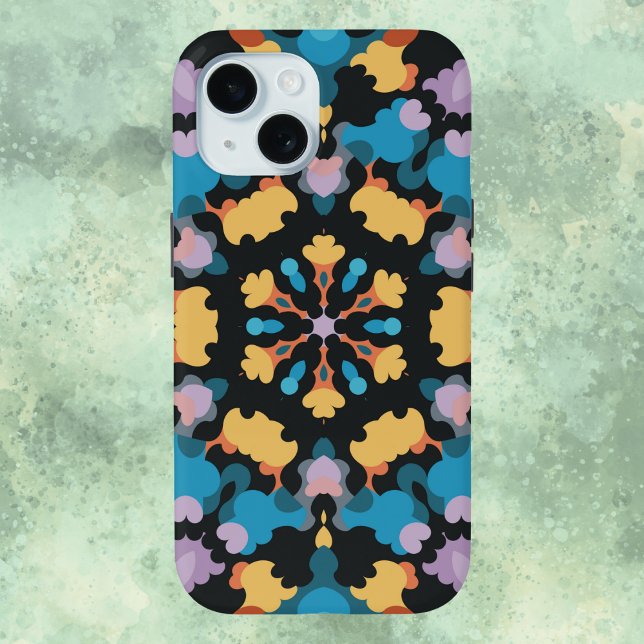 Coques Case-Mate iPhone Rétro Mandala jaune bleu et orange (Créateur téléchargé)