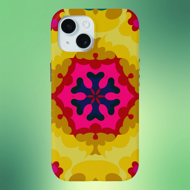 Coques Case-Mate iPhone Rétro Mandala jaune bleu et rose (Créateur téléchargé)