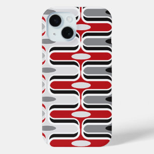 Coque Pour iPhone 15 Retro Mod Zig Zag Motif Red Black Art