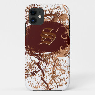 Coque iPhone 11 Rétro motif de damassé avec la lettre S de