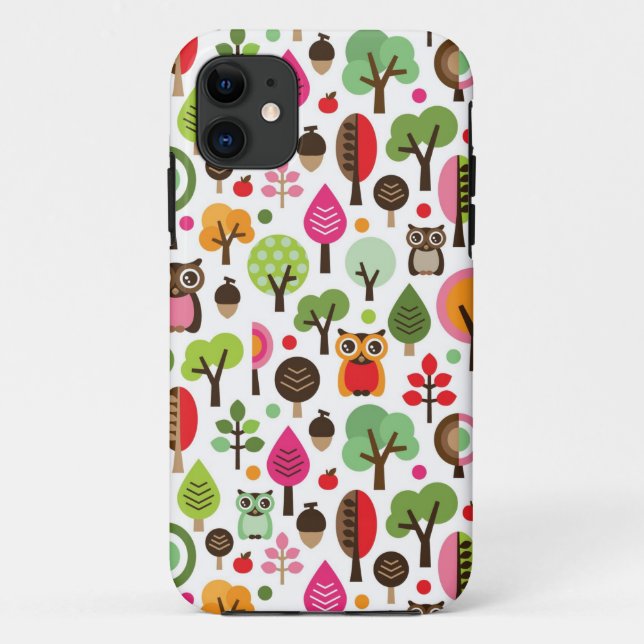 Coques Case-Mate iPhone rétro motif de hibou d'arbre rose de feuille (Dos)