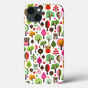 Case-Mate iPhone Case rétro motif de hibou d'arbre rose de feuille