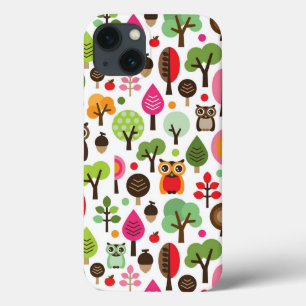 Coques Pour iPhone rétro motif de hibou d'arbre rose de feuille