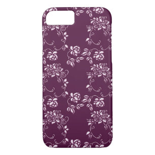Coque iPhone 7 rétro motif pourpre floral