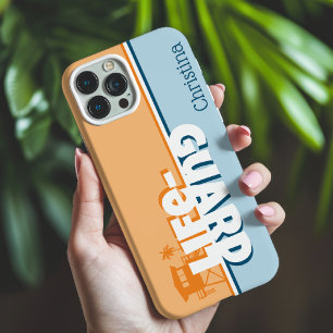 Coque Case-Mate iPhone Retro Orange and Blue Lifeguard Nom personnalisé