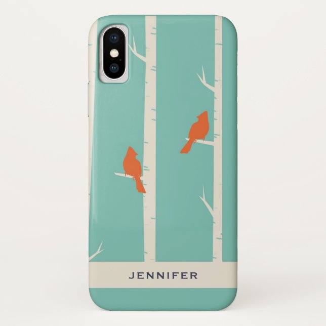 Coques Case-Mate iPhone Rétro Orange Birds on Birch Trees (Dos)