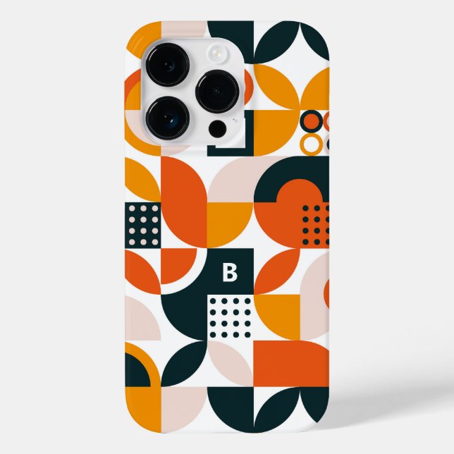 Coques Case-Mate iPhone Rétro Orange Noir Géométrique Monogramme Initiale (Verso)