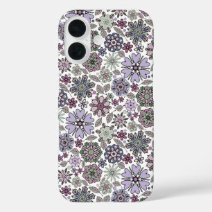 Coque Pour iPhone 16 Retro Pastel rose violet Floral Motif sans couture