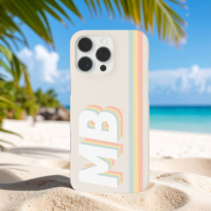 Coque iPhone 16 Pro Max Retro Pastel Stripes personnalisé Monogramme initi